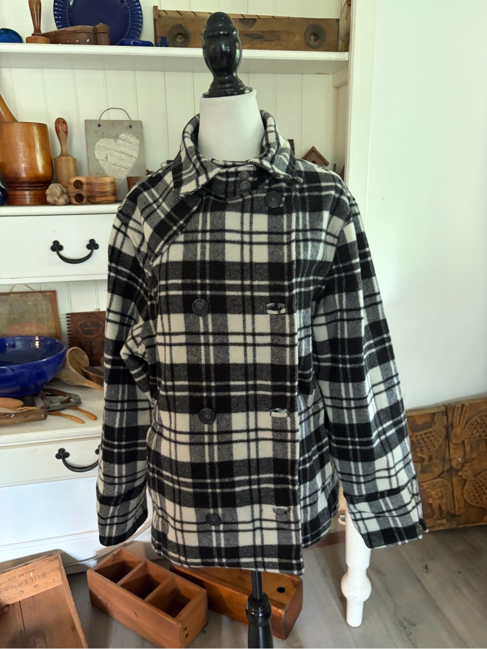 Woolrich Black & White Plaid Double-Breasted Women’s Jacket